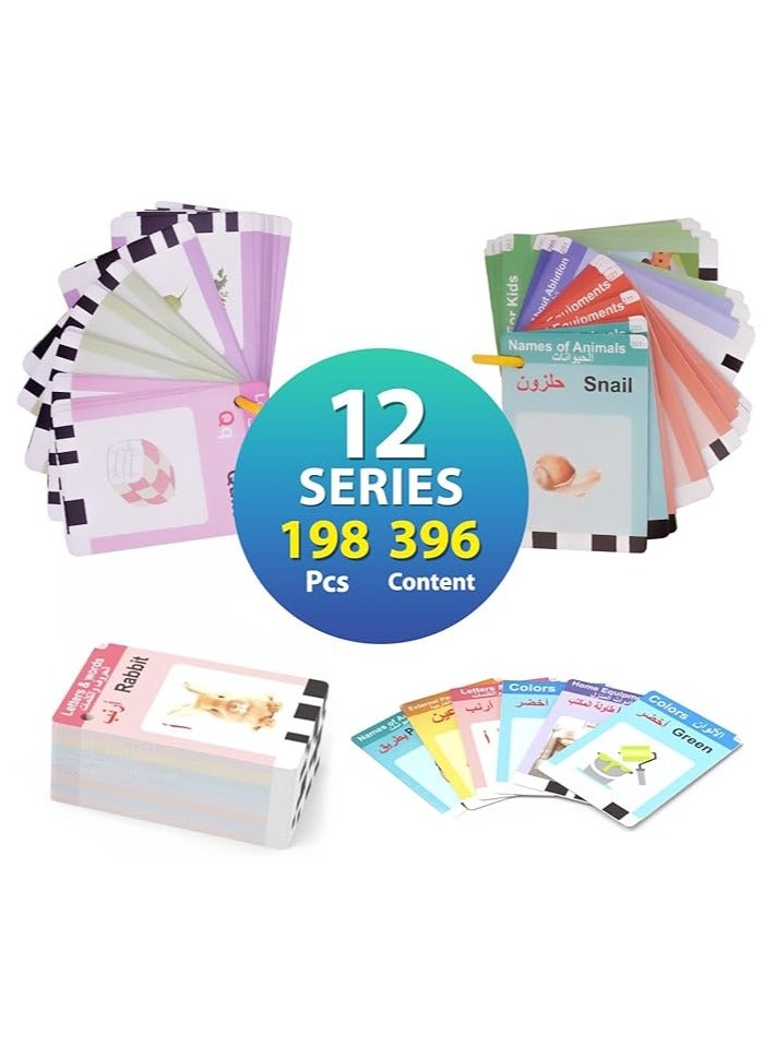 Arabic and English Talking Flash Cards for Toddlers, 12series/198pcs/396content Preschool Learning Toys for Children, Arabic Vocabulary Educational Flashcards perfect gift for Ramadan - Image 2